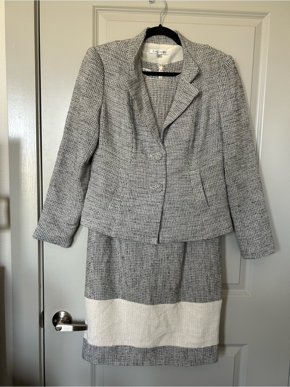Kay Unger Gray Tweed Blazer and Dress with Cream Band